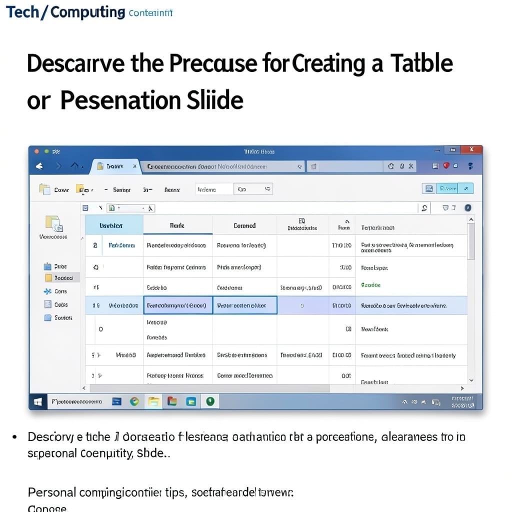 Describe the Procedure for Creating a Table or Spreadsheet in a Presentation Slide: Simple Insert and Format Method