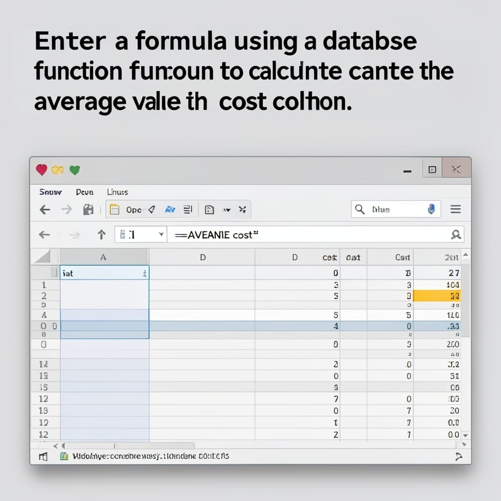 Enter a Formula Using a Database Function to Calculate the Average Value in the Cost Column: SQL Query for Precise Calculations