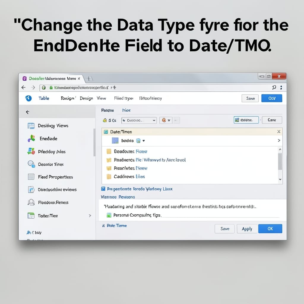 Change The Data Type For The EndDate Field To Date/Time: Step-By-Step Database Modification